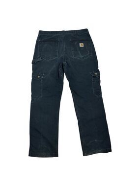 CARHARTT Black Relaxed Fit Worn & Distressed Cargo Denim Jeans Mens 32x30